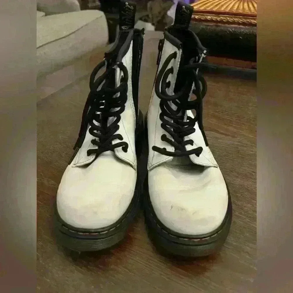Dr Martens 1460 J Girls White Boots Size 3 Side Zip